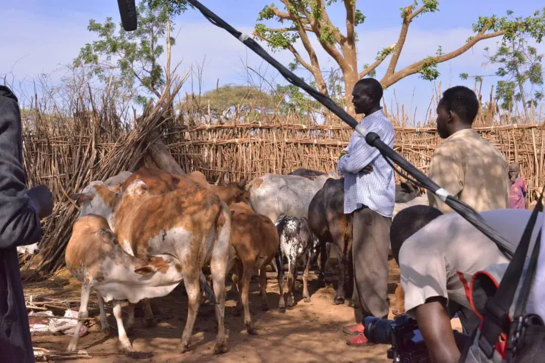 NUFA crew filming on location in Karamoja